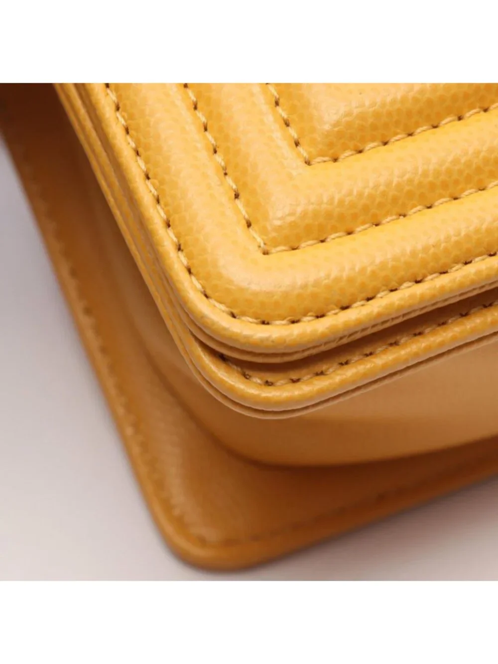 Chanel Shoulder Bag Boy Small Yellow Caviar Leather Chain